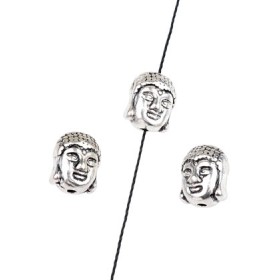 Metaal kraal Buddha hoofd Antiek zilver
