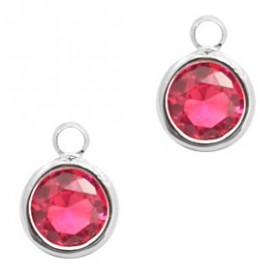 Facethanger rond 6mm Indian pink crystal-silver