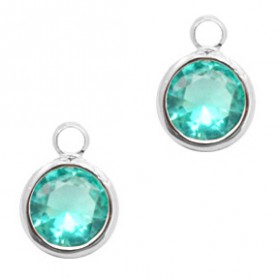 Facethanger rond 6mm Emerald blue zircon crystal-silver